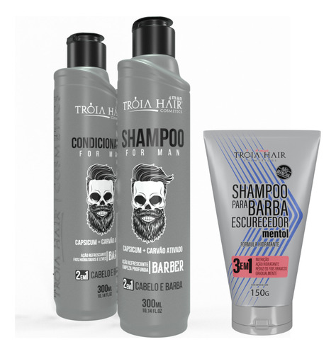 Kit Shampoo + Cond + Shampoo Tonalizante Tróia Hair For Man 