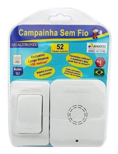 Campainha Sem Fio 150m Tomada Pilha White Qualitronix Cor Branco 110v/220v