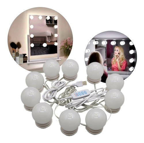 Luz De Espelhos Camarim Maquiagem Penteadeira 10 Leds Cor Branco 110v/220v