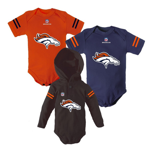 Pañaleros Bebe Personalizados Broncos Denver 3 Pzs Algodon 