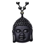Natural Negro Obsidiana Sakyamuni Buda Collar Amuleto Colga