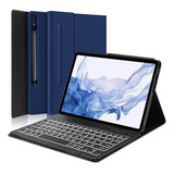 Funda Con Teclado Para Samsung Galaxy Tab S8+/s7 Fe/s7+ Azul