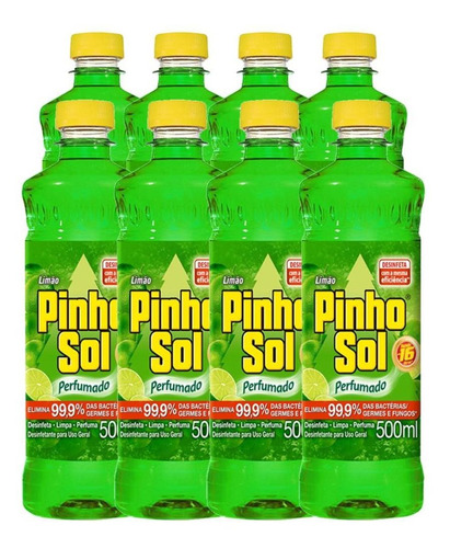 Kit Desinfetante Pinho Sol Limão 500ml Com 8 Unidades