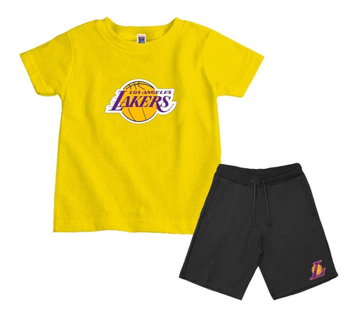 Kit Infantil Lakers Camiseta Algodão E Bermuda Menino 