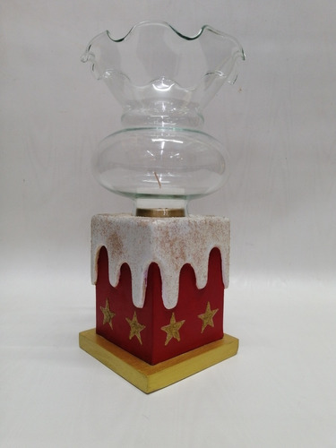 Candelabro Mesa Vela Navidad U.s.a Madera Y Cristal 