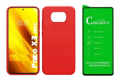 Forro Funda Silicone Case Para  Xiaomi Poco X3  + Vidrio