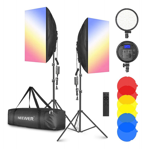 Neewer 2-pack Kit De Iluminación Led 2,4g Softbox Con Filtro