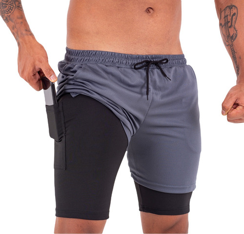 Shorts 2 Em 1 - Dry Fit E Térmico De Compressão Corrida