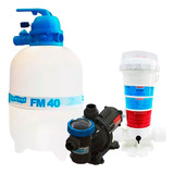 Kit Filtro Piscina Fm 40 + Bomba 1/2 Cv 50m³ + Dosador Cloro