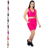 Conjunto Feminino Short Bolso E Top Bojo Nadador Cirrê 3d 