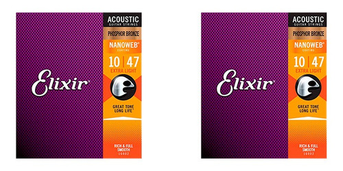 Pack 2 Cuerdas Guitarra Acustica Elixir 16002