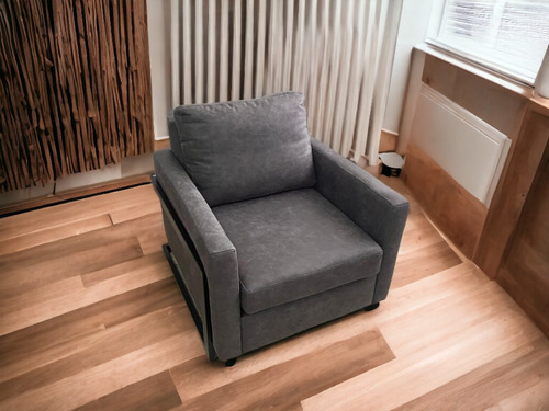Sofa Poltrona Industrial Gris Con Estructura En Metal Negro