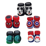 Kit Meia 3d Bebê Pantufa Personagens Menino 5 Pares