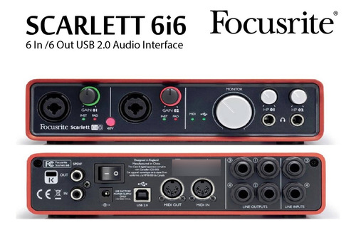 Interfaz De Audio Focusrite Scarlett 6i6 100v/240v 2.ª  Gen