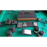 Atari 2600 Frente Madeira Completo Paddles Driving Jogo