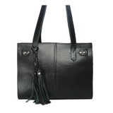 Cartera Shopper Alma Cueros 121 Diseño Liso De Cuero Bovino  Negra Asas Color Negro