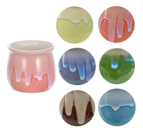 Macetero Circular De Ceramica Pack De 6 Color Variados Liso