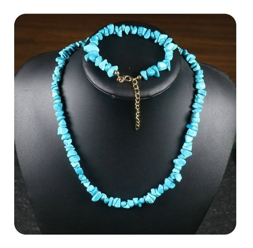 Collar Y Pulsera Mujer Hombre Turquesa Piedra Pareja  