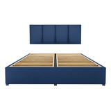 Cama Recamara - Base Box Cabecera Tapiz Azul Matrimonial