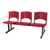 Cadeira Longarina Plástica 03 Lugares - Cor Vermelha 
