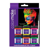 Tinta Liquida Fluorescente Neon Facial C/6 Cores E 01 Pincel