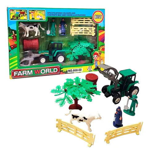 Set Granja Tractor Con Accesorios 8 Piezas Mundo Cla 668-3
