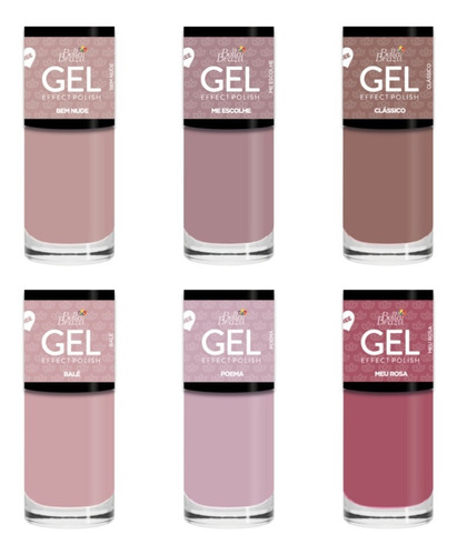 Kit 6 Esmaltes Efeito Gel 3 Cores Nudes E 3 Rosas 9ml