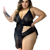 Camisola Plus Size Sensual Em Renda Transparente Linha Noite