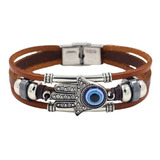 Pulsera Cafe Con Ojo Turco Y Mano De Fatima Unisex