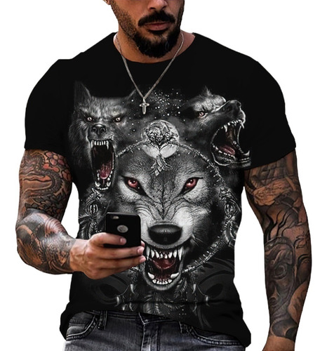 Camiseta Vintage Street Casual Fierce Animal Wolf 3d Print