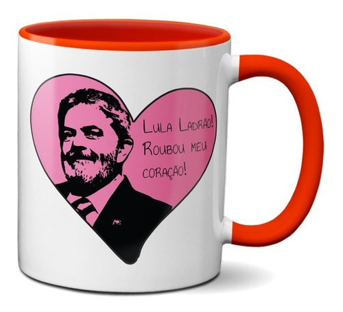 Caneca Vermelha Lula Ladrão Roubou Meu Coração Presente