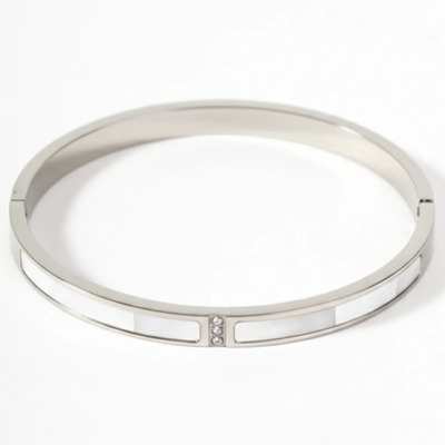 Pulsera Esclava Nacar Imperial Cubics 6cm Acero Quirúrgico Plateado 6 Cm 17 Cm