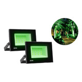 Kit 2 Refletores Luz Verde Led 20w Iluminação Jardim Grama 