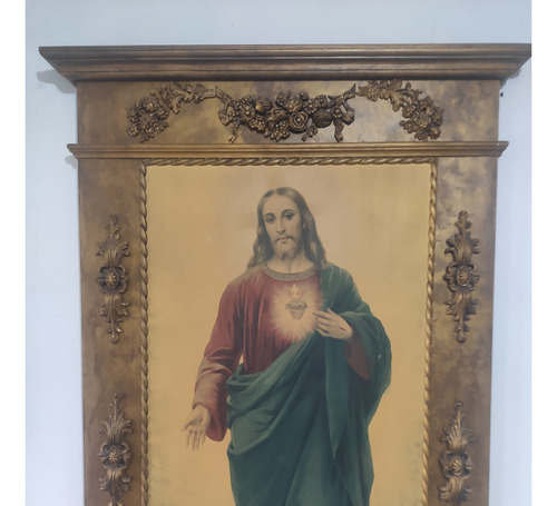 Cuadro Lienzo Sagrado Corazon Jesús 105 X 87 Marco Madera