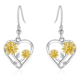 Pendientes De Girasol Con Forma De Corazón, Plata 925, Joya