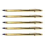 Caneta Bic Esferográfica Azul Celebration Dourada Com 5 Un. Cor Do Exterior Dourado