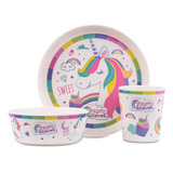 Set De Vajilla De Melamina Unicornio Niñas De Fibra De Bambú