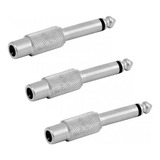 Pack Con 3 Adaptador Jack Rca A Plug 6.3 Mono Metalico