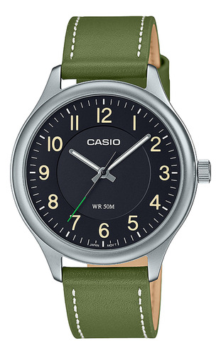 Reloj Hombre Casio Mtp-b160l-1b1vdf Core Mens Correa Verde Bisel Gris Fondo Negro