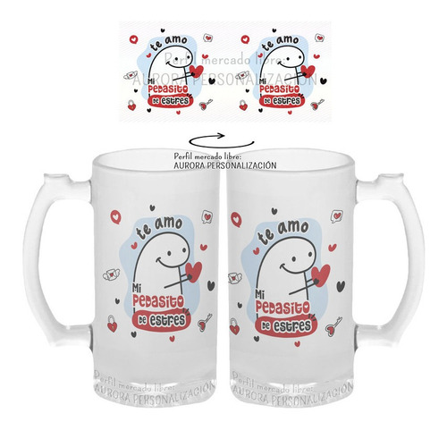 Mug Cervecero Taza Flork Amor Vidrio Opalizado