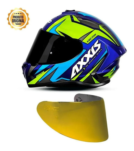 Capacete Asx Branco Dourado Axxis Vector + Viseira Dourada