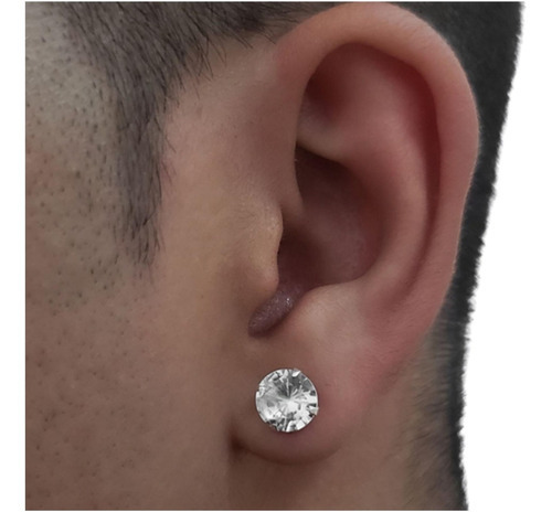 Brinco Masculino De Prata Pura 925 Diamante Sintético 7mm Cor Prateado