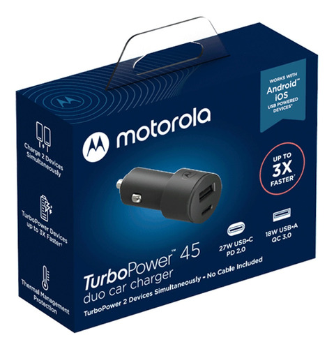 Carregador Veicular Motorola Turbo Power 45w Preto Sem Cabo