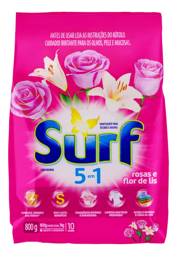 Lava Roupas Pó Rosas E Flor-de-lis Surf 800 Gramas