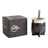 Mate Pampa Imperial Negro Xl Con Bombilla Acero Chata + Pack