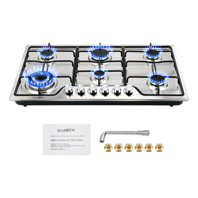 Parrilla gas empotrable 6 quemadores acero inoxidable estufa gas de mesa plateado Xiudeen XD6001 | Envío gratis