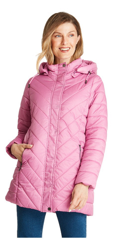 Parka Larga Con Gorro Desmontable Rosado