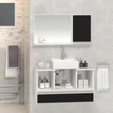 Conjunto Gabinete Banheiro Tampo Vidro Venus 80cm Cor Do Móvel Branco_preto