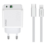 Carregador C/ Cabo Duplo Usb-a + Usb-c Para iPhone Kaidi 20w