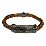 Pulsera Cuero Trenzado Marron Acero I Love You Magnetico